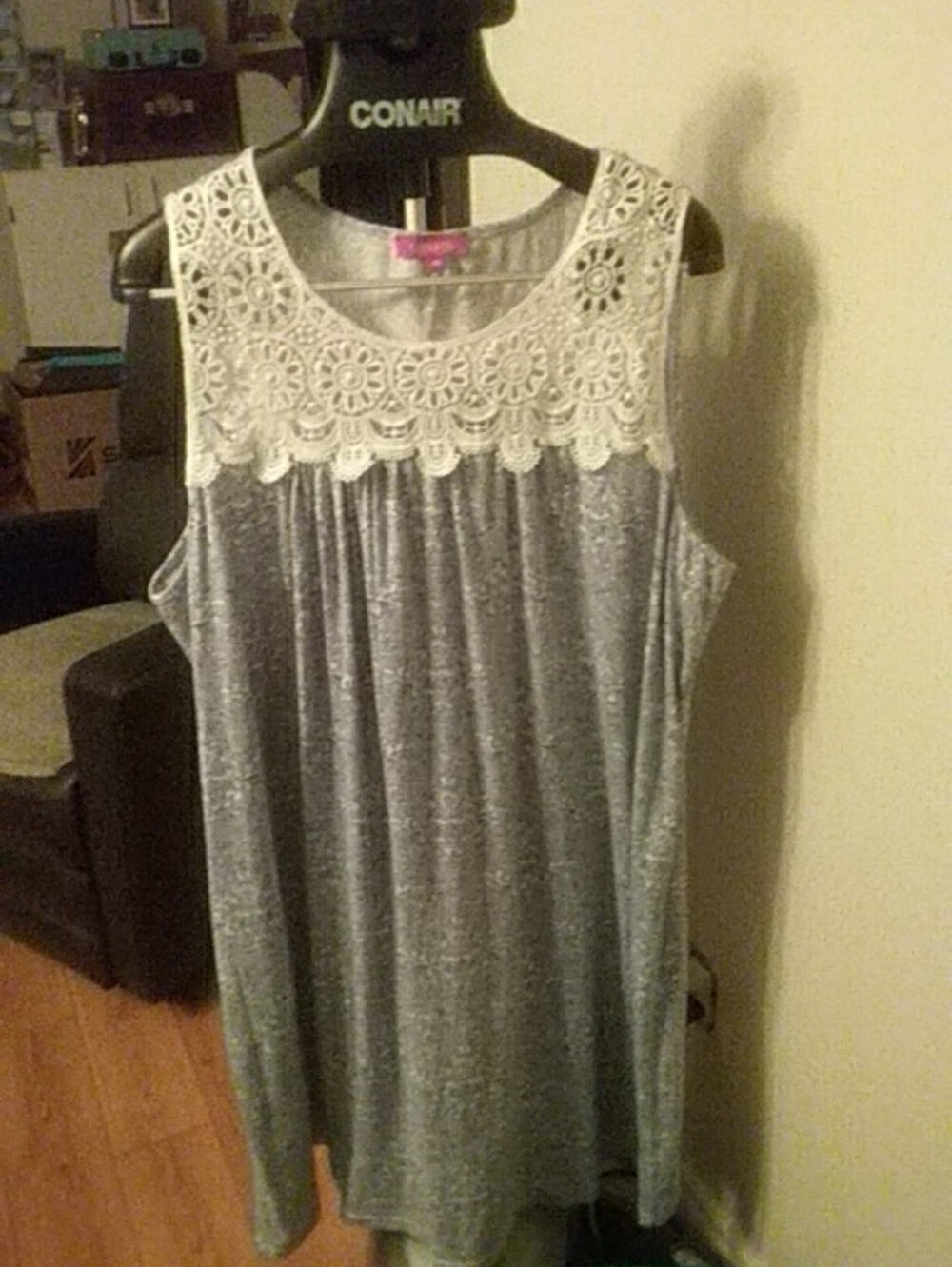 Carisma Pale Blue Nightgown White Crochet Lace Yoke 3X